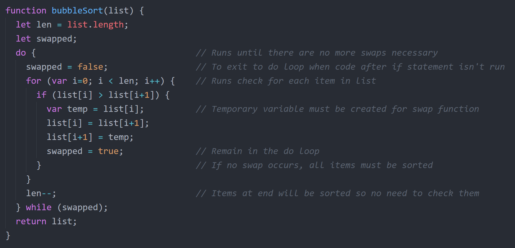 Bubble Sort Algorithm in JS